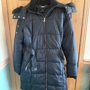 a.n.a Black Women's Puffer Jacket with Fur Trim